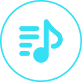 Blue music icon on black background